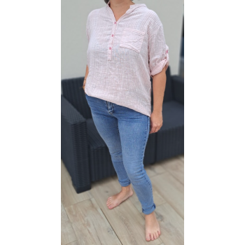 Blouse rayée rose et blanche