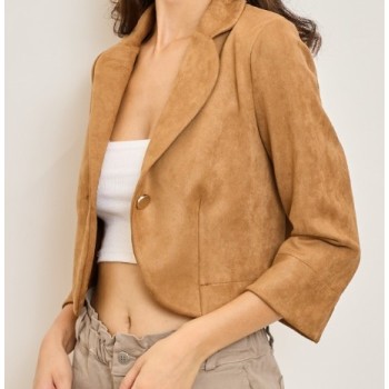 Blazer court en suedine camel